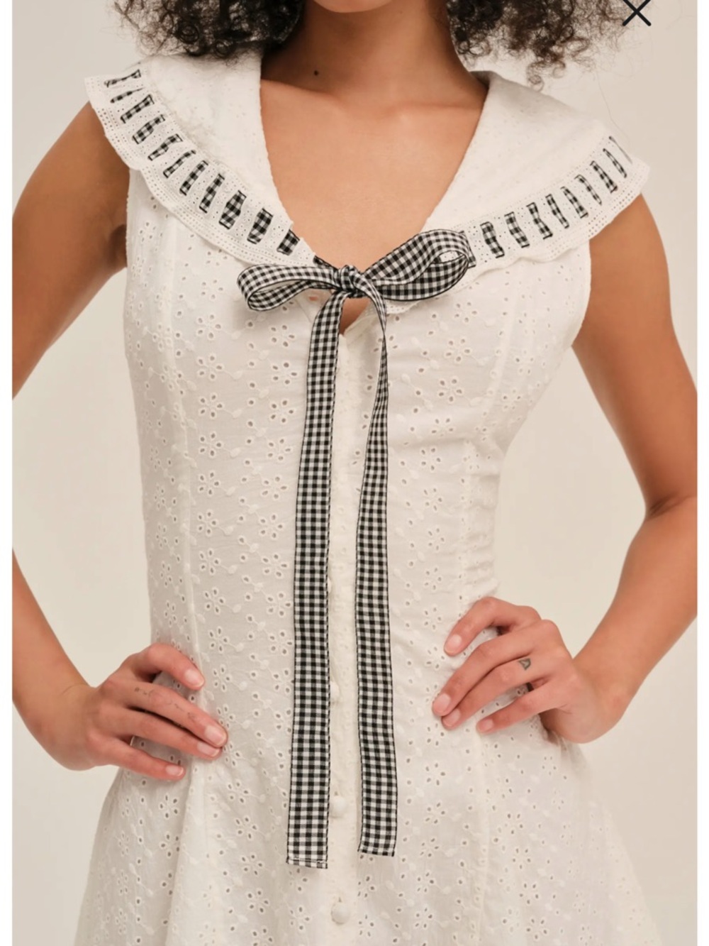 For Love and Lemons Rosie Ribbon Embroidered Cotton Mini Sundress in white - Picture 2 of 8